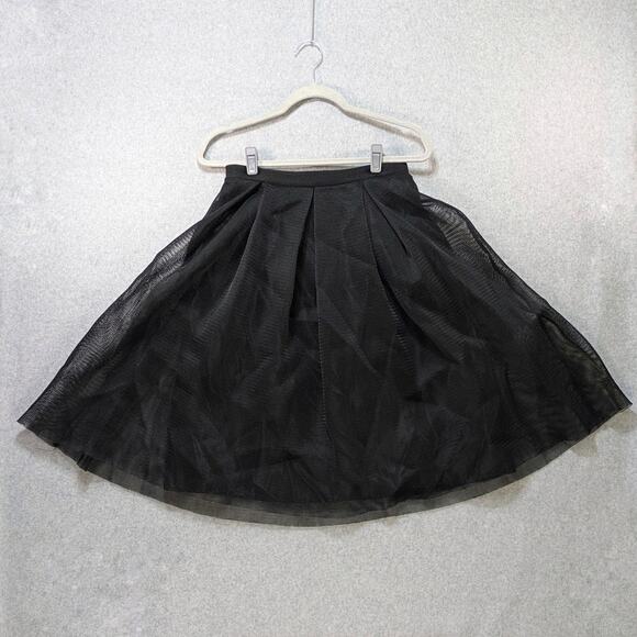Maitai Black Pleated Midi Skirt Women’s Size M Mesh Overlay A-Line Whimsigoth - Picture 9 of 14